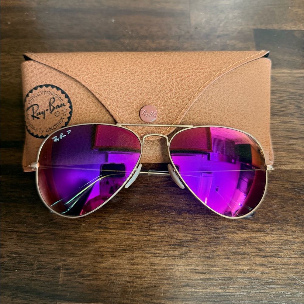 Ray-Ban Gold Frame with Purple Lenses Sunglasses - Picture 2 of 6